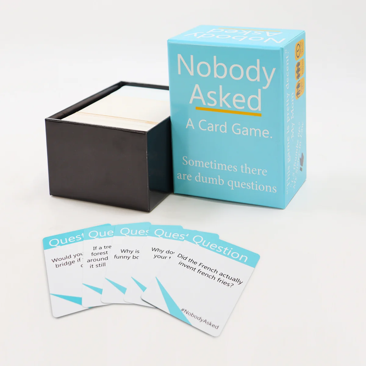 Custom conversation card game with 120 cards, rigid setup box, rounded corners and shrink-wrapped packaging