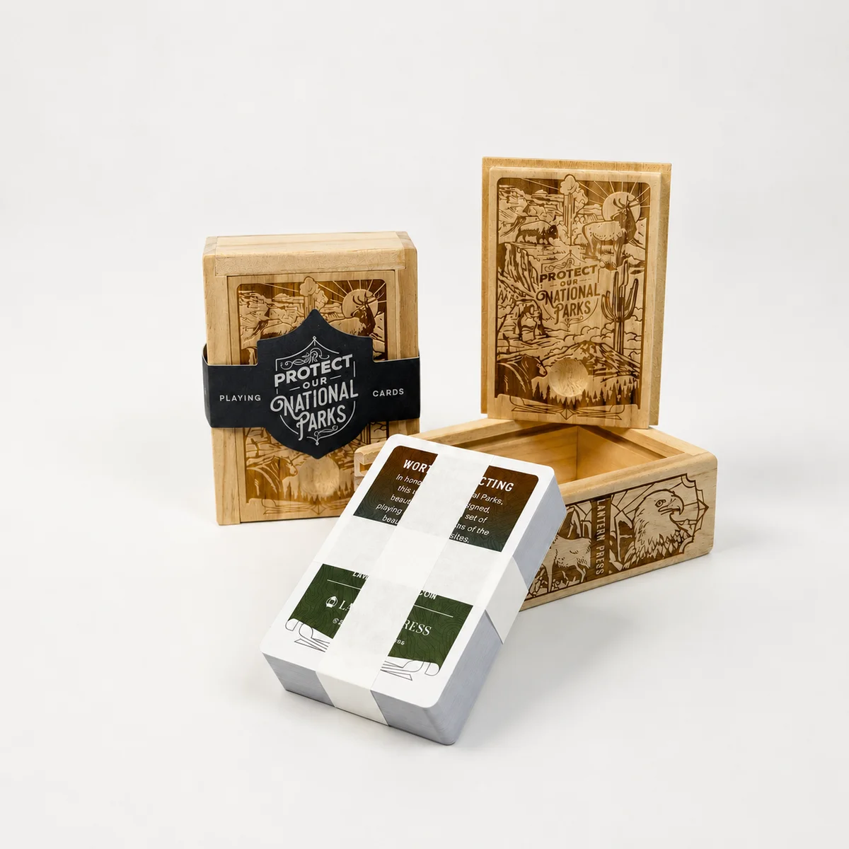 Custom wooden playing card set with engraved magnetic slide box and premium poker cards