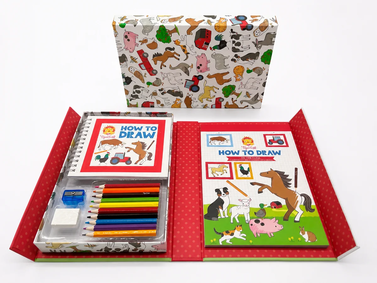 Custom Children's Drawing Activity Kit with Magnetic Hardcover Box, Drawing Book, Wire-O Instruction Guide and Colored Pencil Set