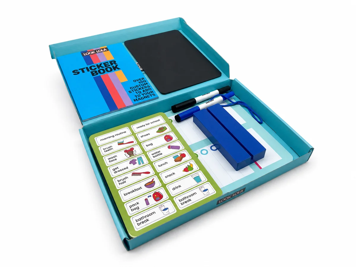 Custom Magnetic Daily Routine Learning Kit with Sticker Book, Magnetic Boards, Whiteboard Markers and Educational Packaging