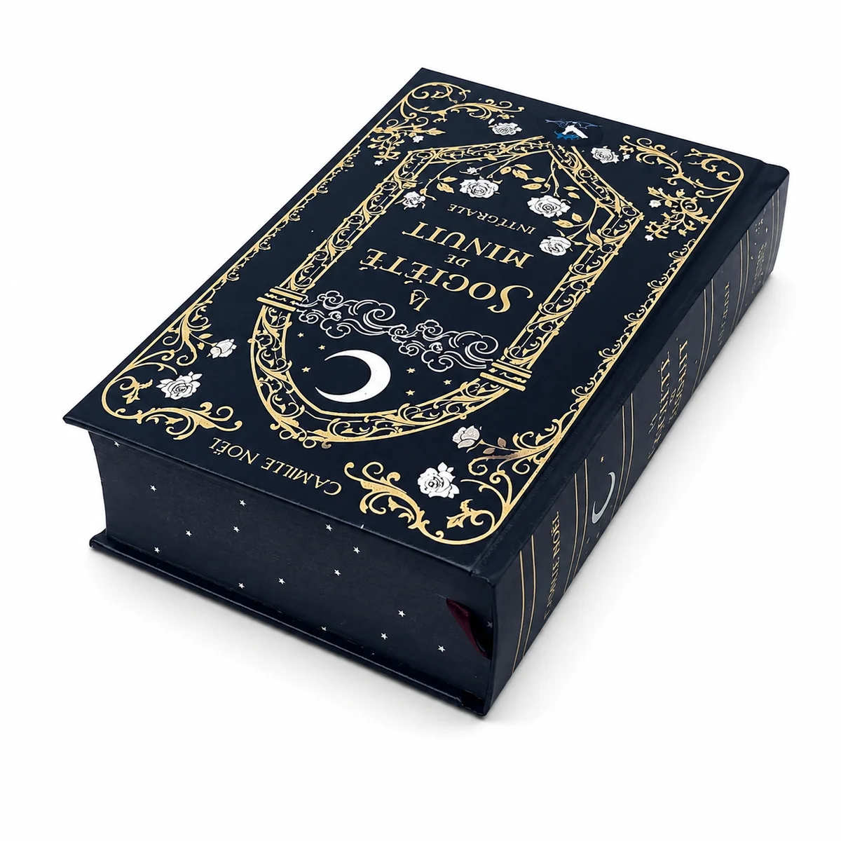 Premium leather hardcover book printing with gold and silver foil stamping, custom edge printing, rounded spine binding and ribbon marker