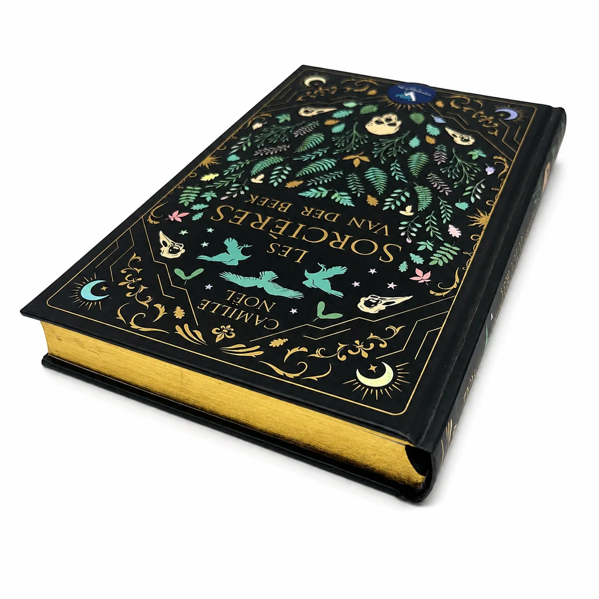 Luxury hardcover book printing with gilded edges, gold foil stamping, rounded spine binding and ribbon marker